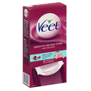 =Veet Leg and Body Hair Remover Cold Wax Strips, 40 Count
